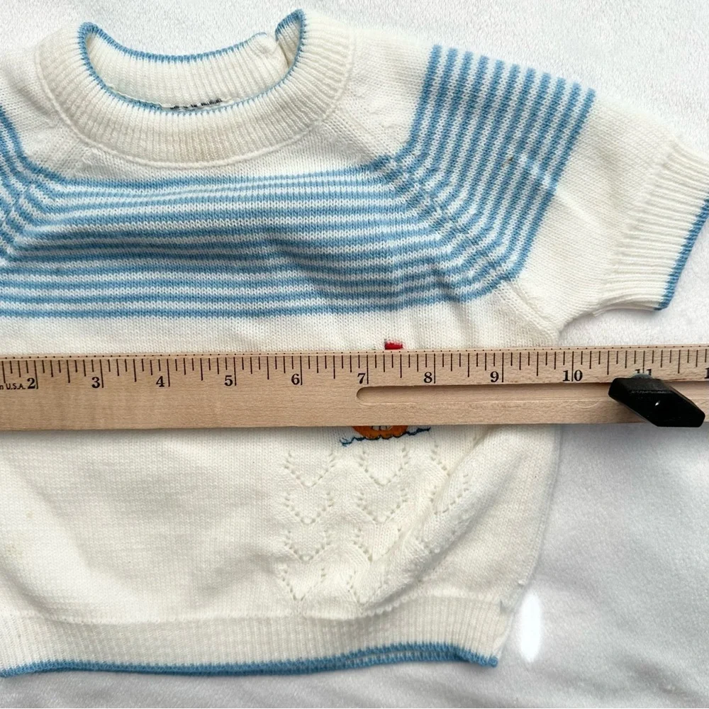 Vintage Miniatures in Fashion 2pc Set Baby Boy Knit Ship Outfit 0-3M Blue Ivory